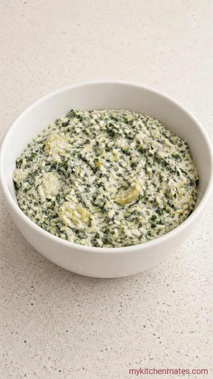 High Protein Spinach Artichoke Dip (Baked and Creamy) Step 2: Fold in the Spinach and Artichokes