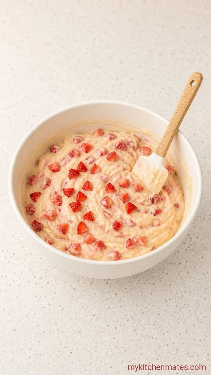 One-Bowl Strawberry Yogurt Cake Step 2: Fold in the Strawberries