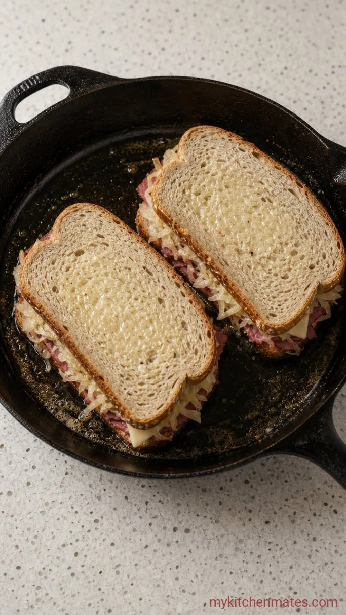 Crispy, Cheesy Classic Reuben Sandwich (15 Minutes) Step 2: Griddle the First Side