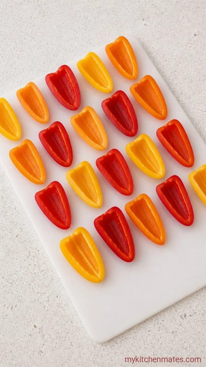 30-Minute Cheesy Bacon Stuffed Mini Peppers Step 2: Halve and Core the Peppers