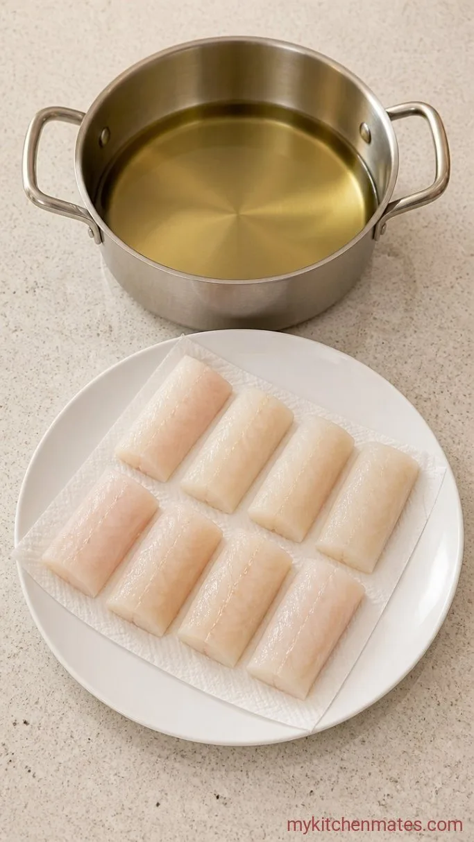25-Minute Crispy Fish Tacos Step 2: Heat the Oil and Dry the Fish