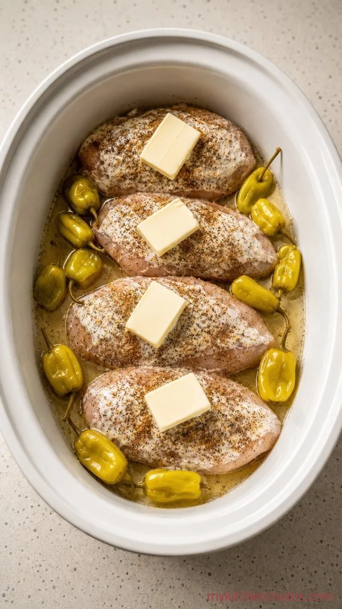 5-Ingredient Slow Cooker Mississippi Chicken Step 2: Layer on the Butter and Peppers