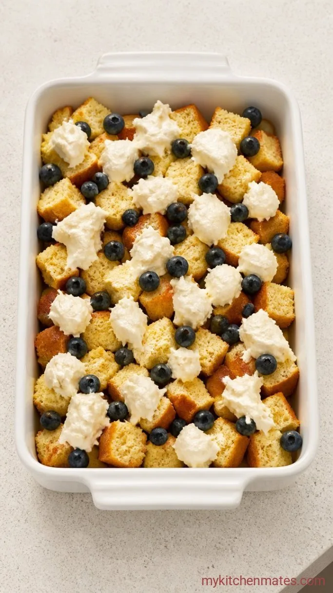 Overnight Cream Cheese Stuffed French Toast Casserole Step 2: Layer the Bread and Filling