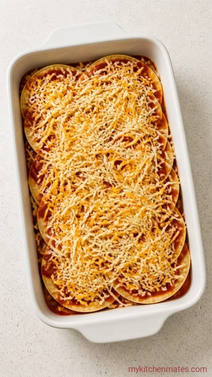 Easy Cheese Enchilada Casserole (No Rolling Needed) Step 2: Layer the Casserole