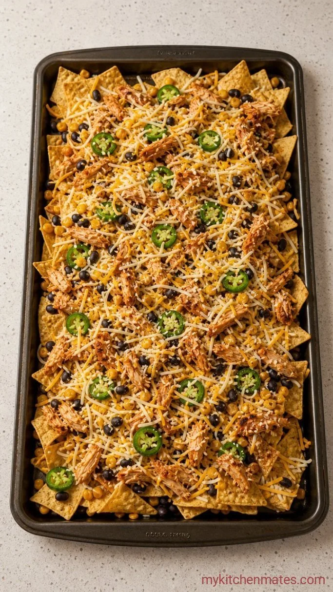 20-Minute Rotisserie Chicken Nachos Step 2: Layer the Chips and Toppings