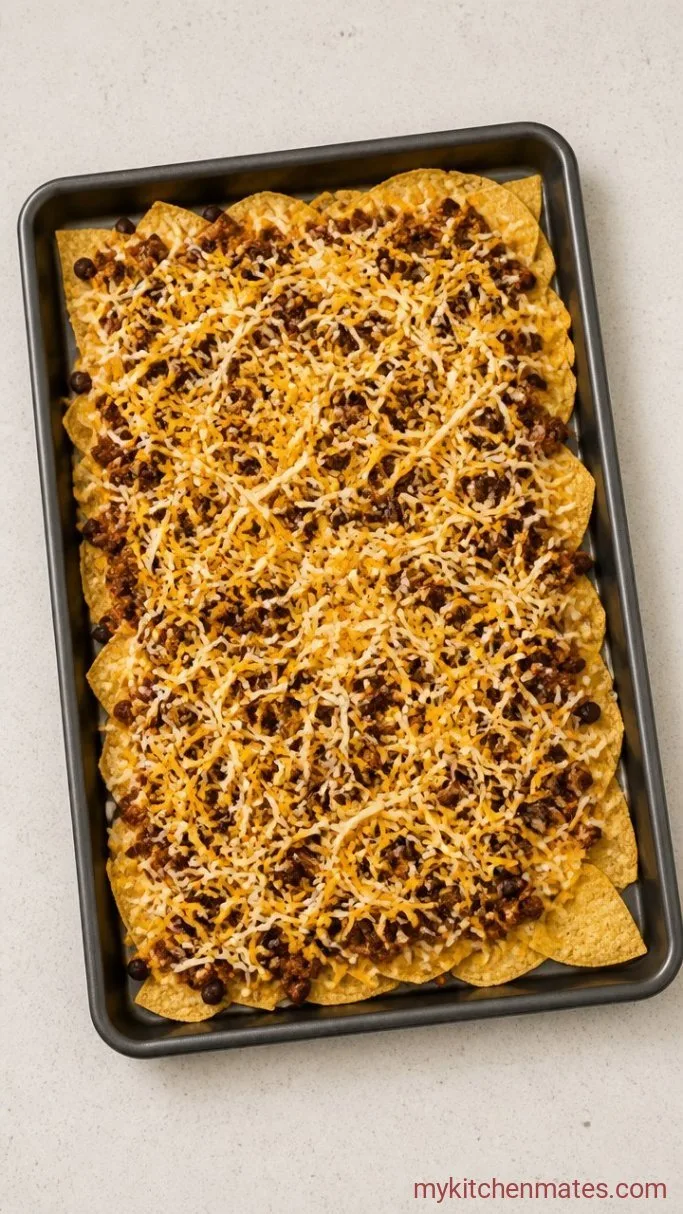 Loaded Nachos Con Carne (Sheet Pan Dinner) Step 2: Layer the Chips
