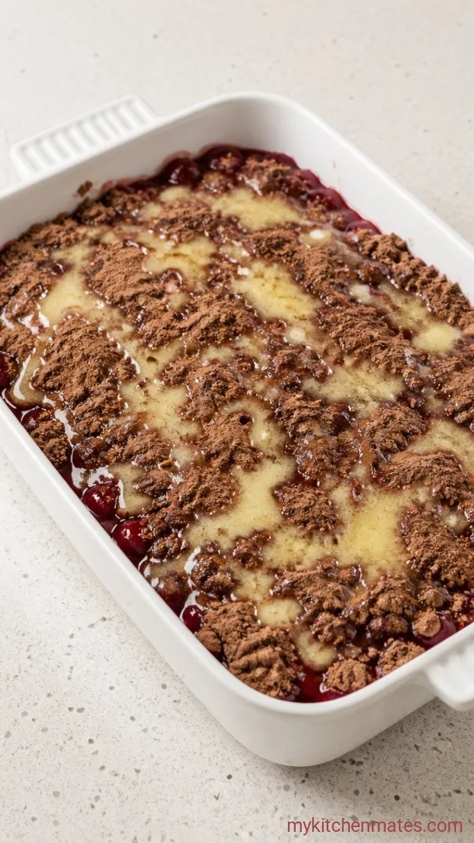 3-Ingredient Black Forest Dump Cake Step 2: Layer the Dry Mix and Butter