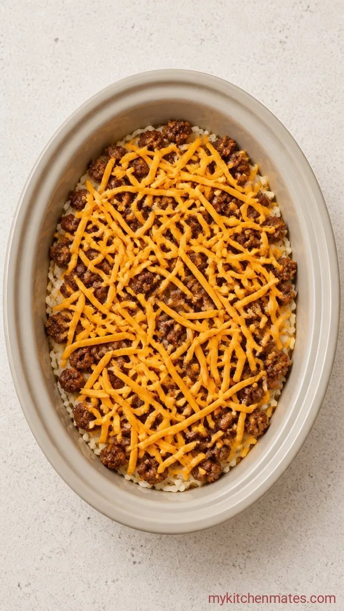 Feed a Crowd with This Overnight Crockpot Breakfast Casserole Step 2: Layer the Hash Browns and Sausage