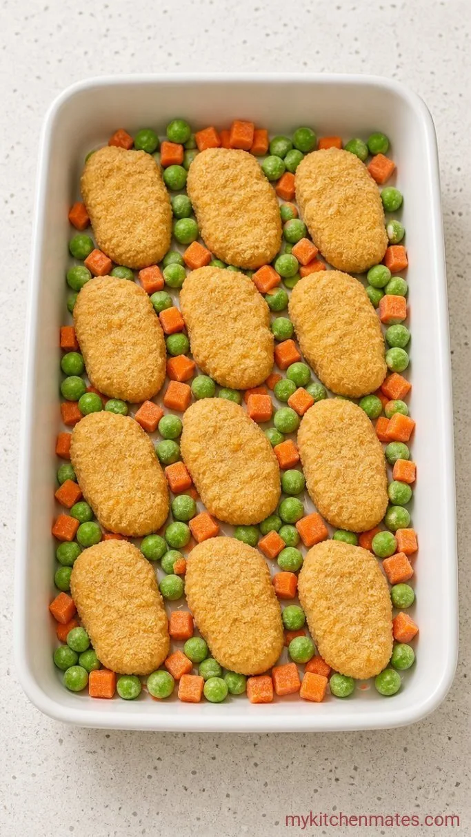 Step 2: Layer the Nuggets and Vegetables