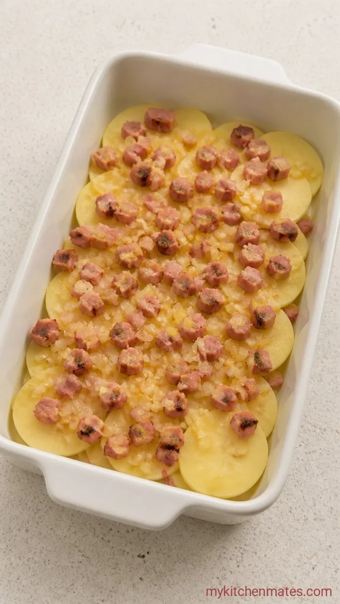 Step 2: Layer the Potatoes and Ham