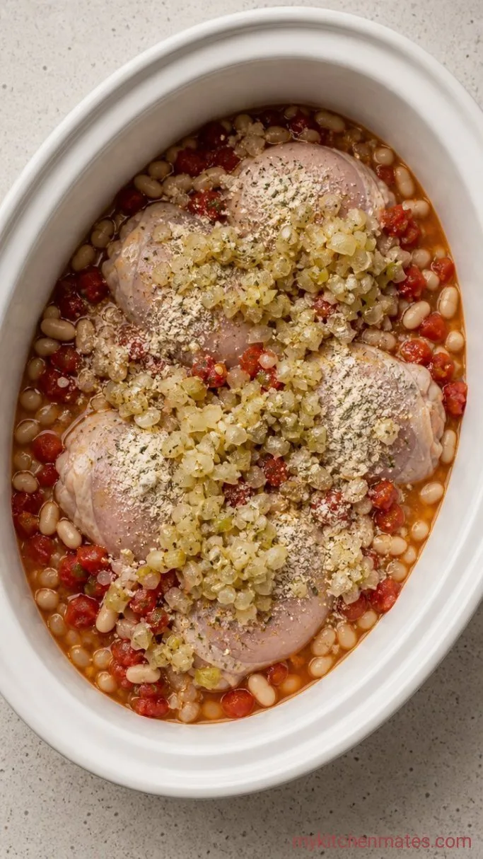 Slow Cooker Buffalo Chicken Chili (Creamy, Spicy, Easy) Step 2: Layer the Slow Cooker