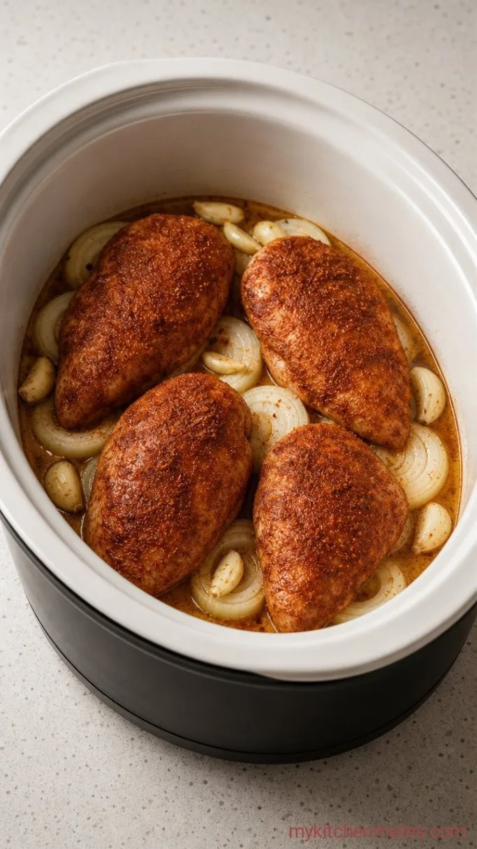 5-Ingredient Crockpot Pulled Chicken Step 2: Layer the Slow Cooker