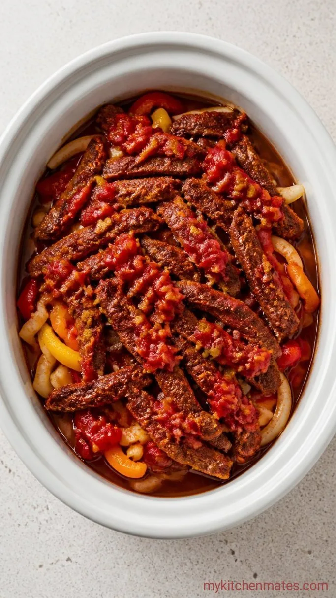 Set-It-and-Forget-It Crockpot Steak Fajitas Step 2: Layer the Slow Cooker