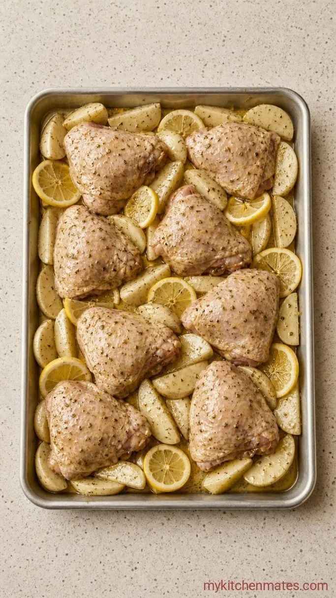 Sheet Pan Greek Lemon Chicken Thighs Step 2: Load the Sheet Pan
