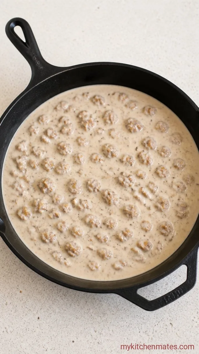 Easy Sausage Gravy Casserole with Flaky Biscuits Step 2: Make the Sausage Gravy