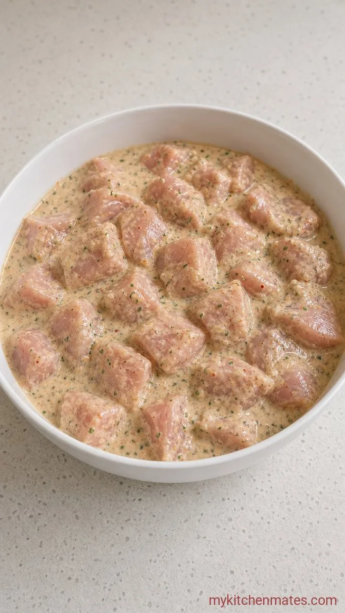 Garlicky Lemon Herb Chicken Kabob Marinade Step 2: Marinate the Chicken