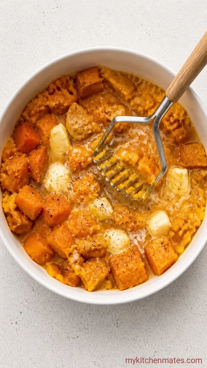Roasted Garlic Mashed Butternut Squash Step 2: Mash Everything Together