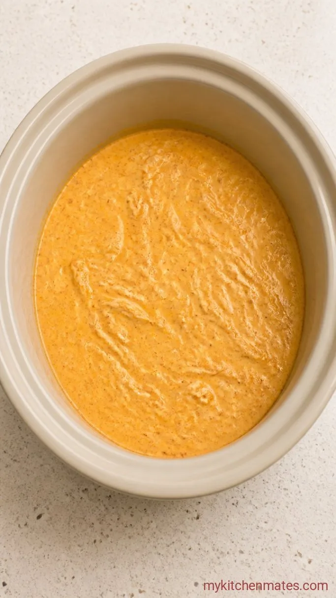 Easy Crockpot Chicken Wing Dip (Buffalo Style) Step 2: Melt in the Cheese