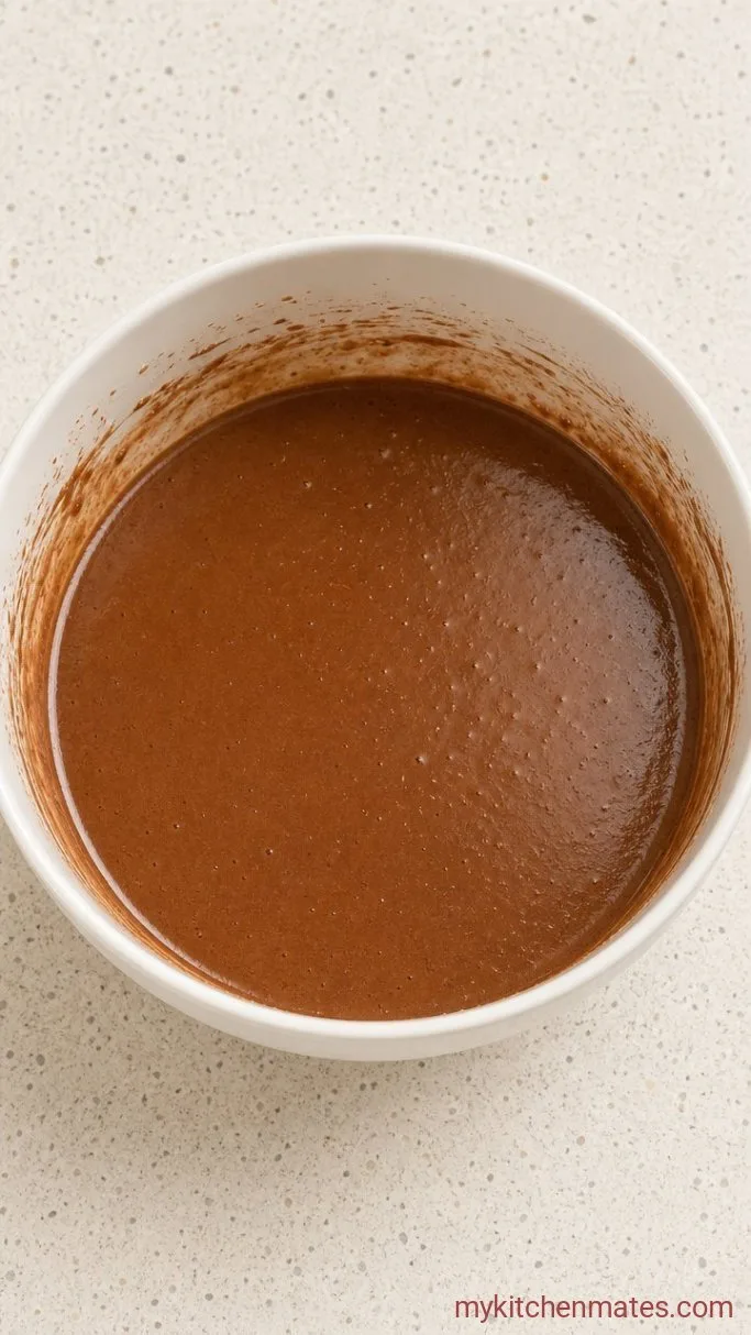 Fudgy Triple Chocolate Bundt Cake Step 2: Mix in Eggs and Melted Chocolate