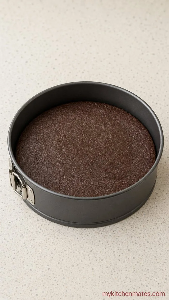 Fudgy Brownie Bottom Cheesecake Step 2: Par-Bake the Brownie Bottom