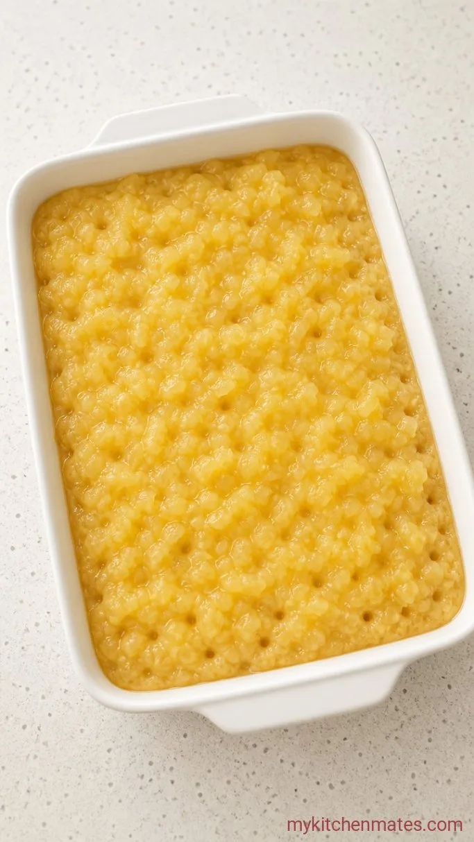 Easy Pineapple Sunshine Cake Step 2: Poke and Soak with Pineapple
