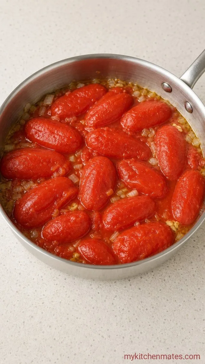 Slow-Simmered Classic Tomato Sauce Step 2: Pour in the Tomatoes and Start the Simmer