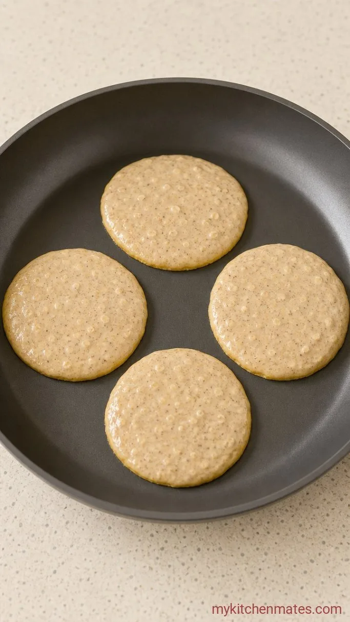 3-Ingredient Banana Oat Pancakes Step 2: Pour the Pancakes