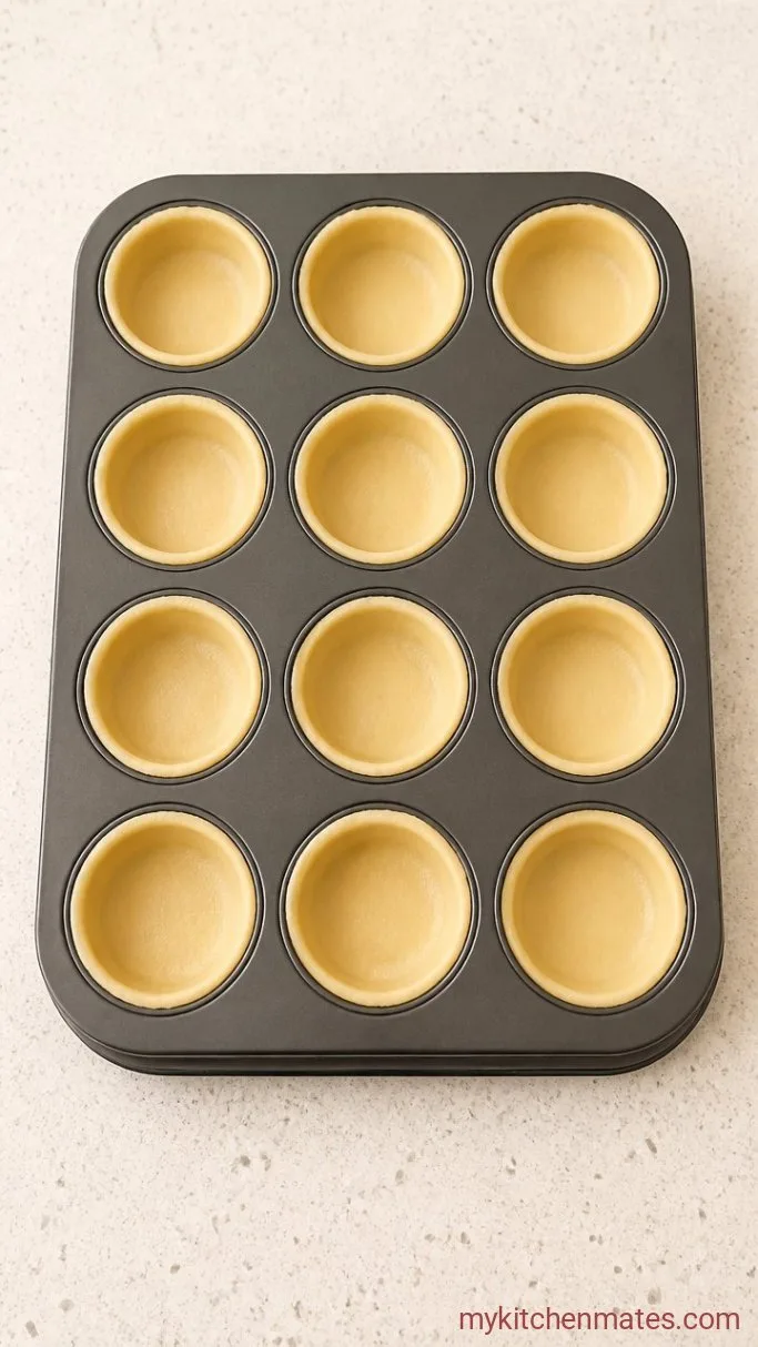 Mini Pecan Pies (The No-Roll Press-In Crust) Step 2: Press and Par-Bake the Crusts