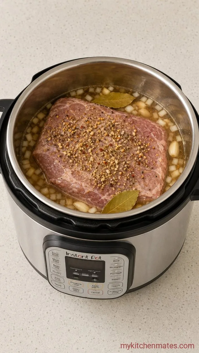 Tender Instant Pot Corned Beef with Cabbage Step 2: Pressure Cook the Corned Beef
