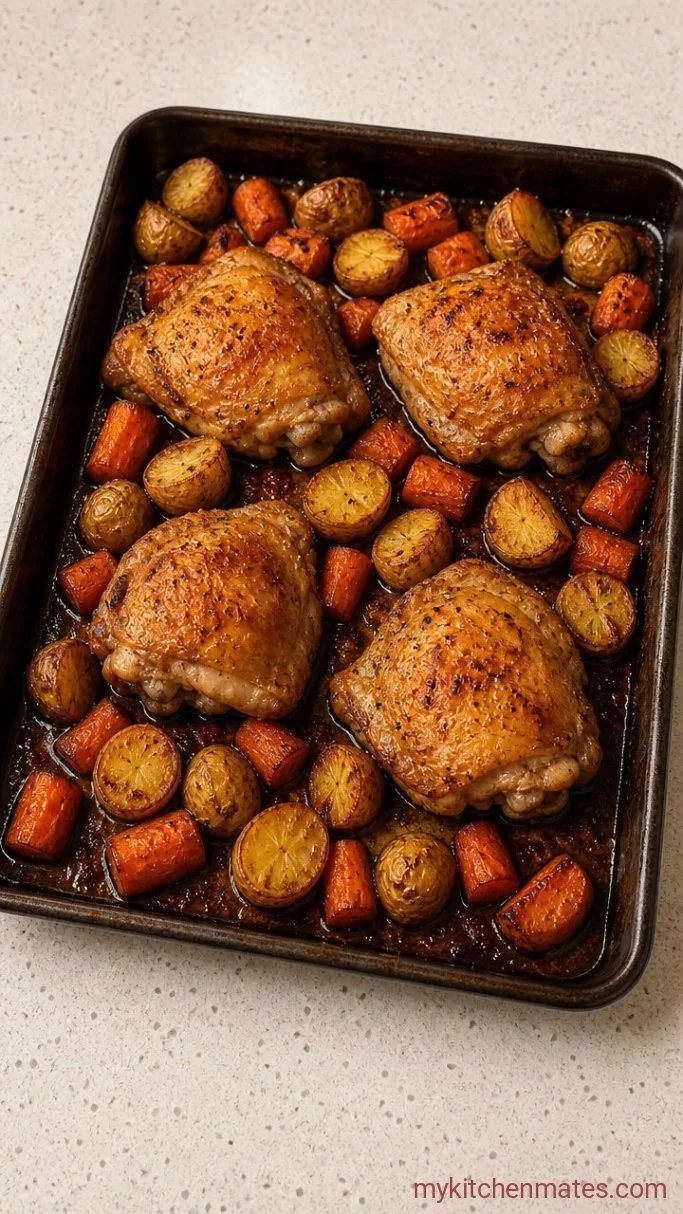 Sheet Pan Lemon Herb Chicken and Veggies Step 2: Roast the Chicken and Root Vegetables