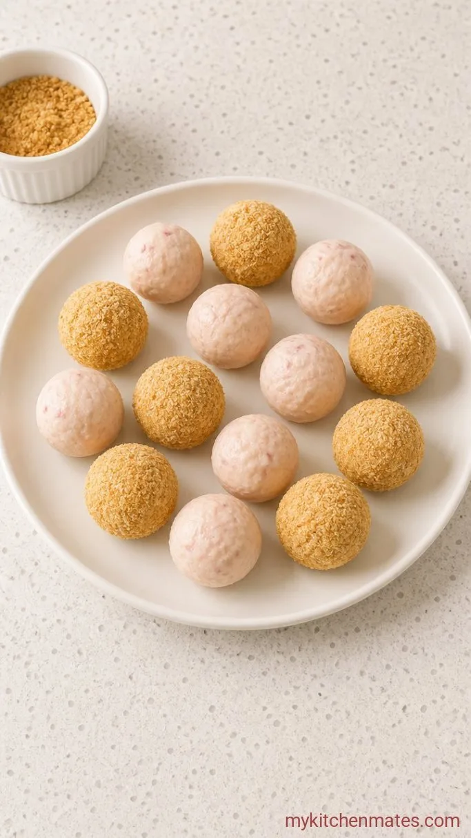 Creamy No-Bake Strawberry Cheesecake Bites Step 2: Roll and Coat the Bites