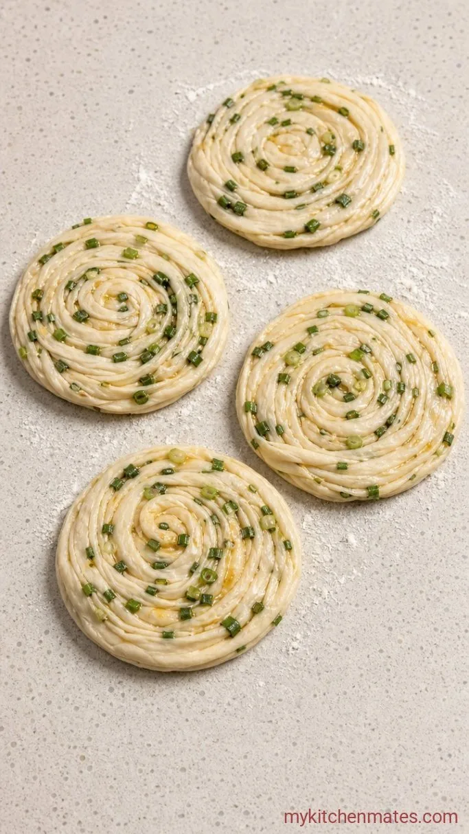Crispy Scallion Pancakes in 25 Minutes Step 2: Roll and Fill the Pancakes