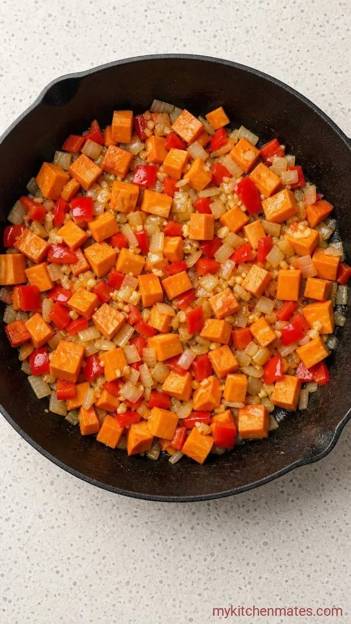Step 2: Sauté the Aromatics and Sweet Potatoes