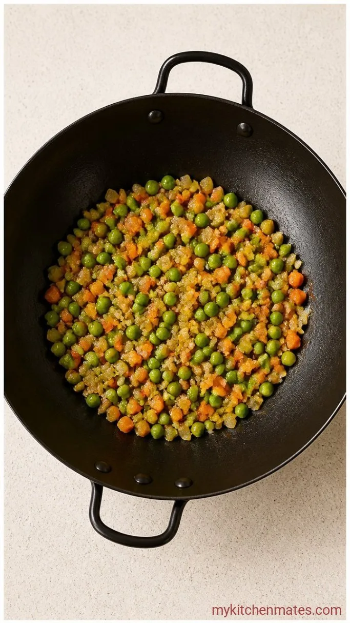 15-Minute Easy Fried Rice Step 2: Sauté the Aromatics and Veggies