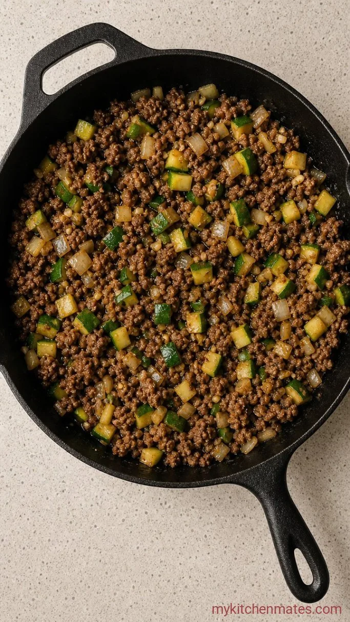 Easy One-Pan Cheesy Ground Beef and Zucchini Skillet Step 2: Sauté the Aromatics and Zucchini