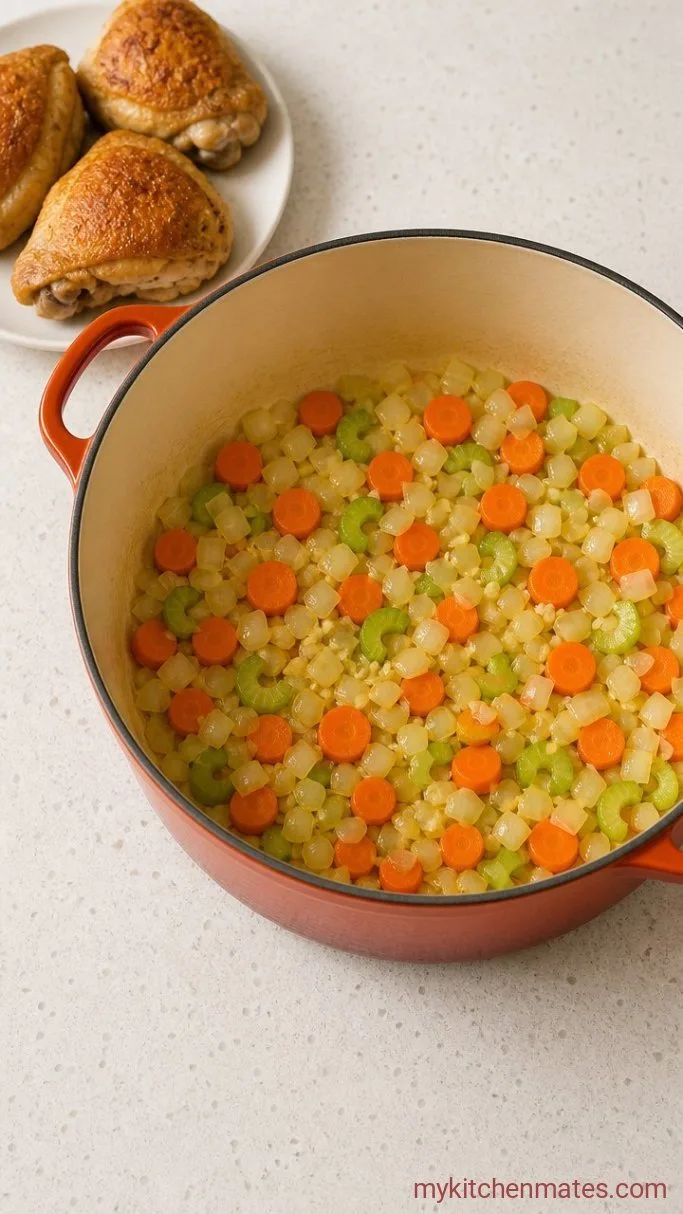 From-Scratch Dutch Oven Chicken Noodle Soup Step 2: Sauté the Aromatics
