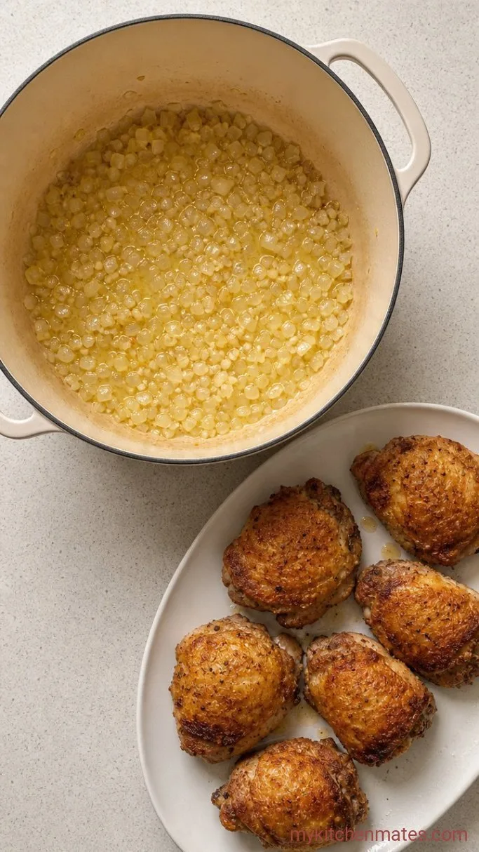 One-Pot Chicken and Rice with Crispy Skin Step 2: Sauté the Aromatics
