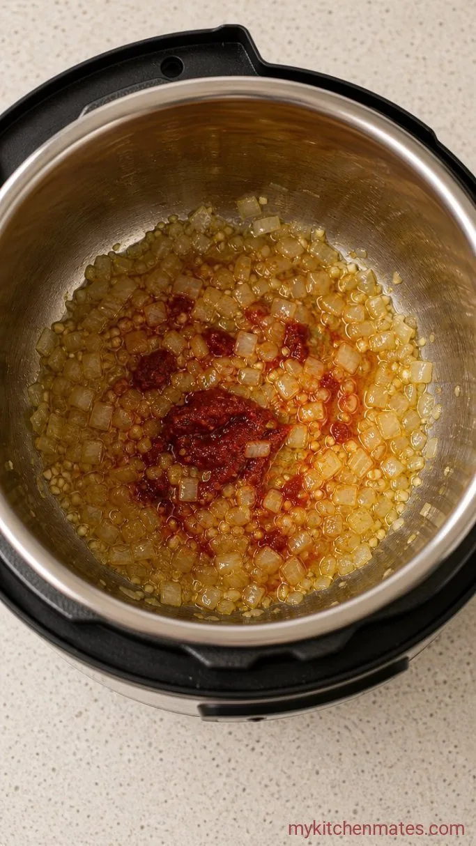 Tender Instant Pot Beef Tips with Rich Gravy Step 2: Sauté the Aromatics