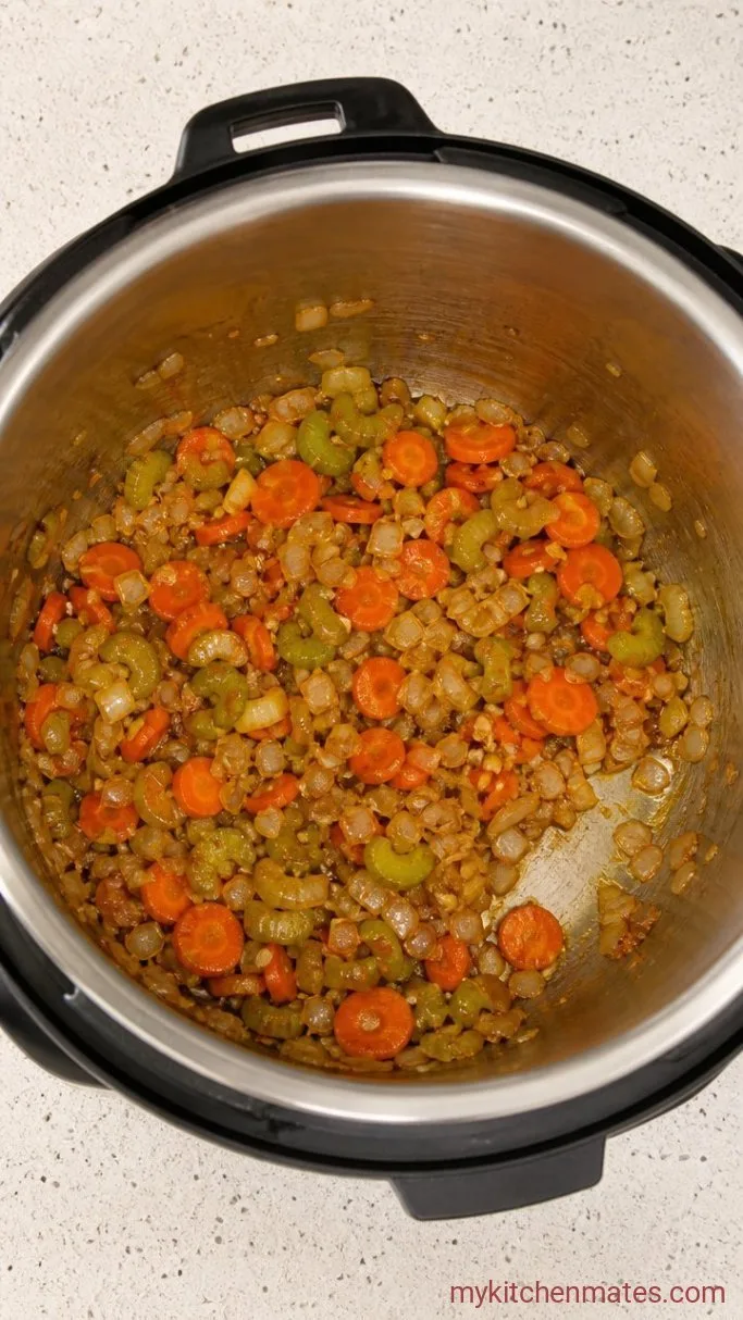 Instant Pot Vegetable Beef Soup Step 2: Sauté the Aromatics