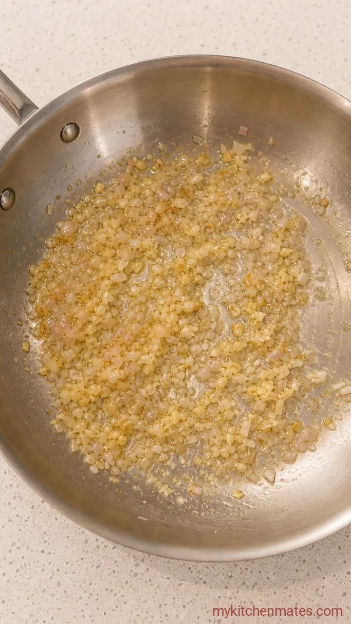 One-Pan Creamy Lemon Garlic Salmon & Orzo Step 2: Sauté the Aromatics