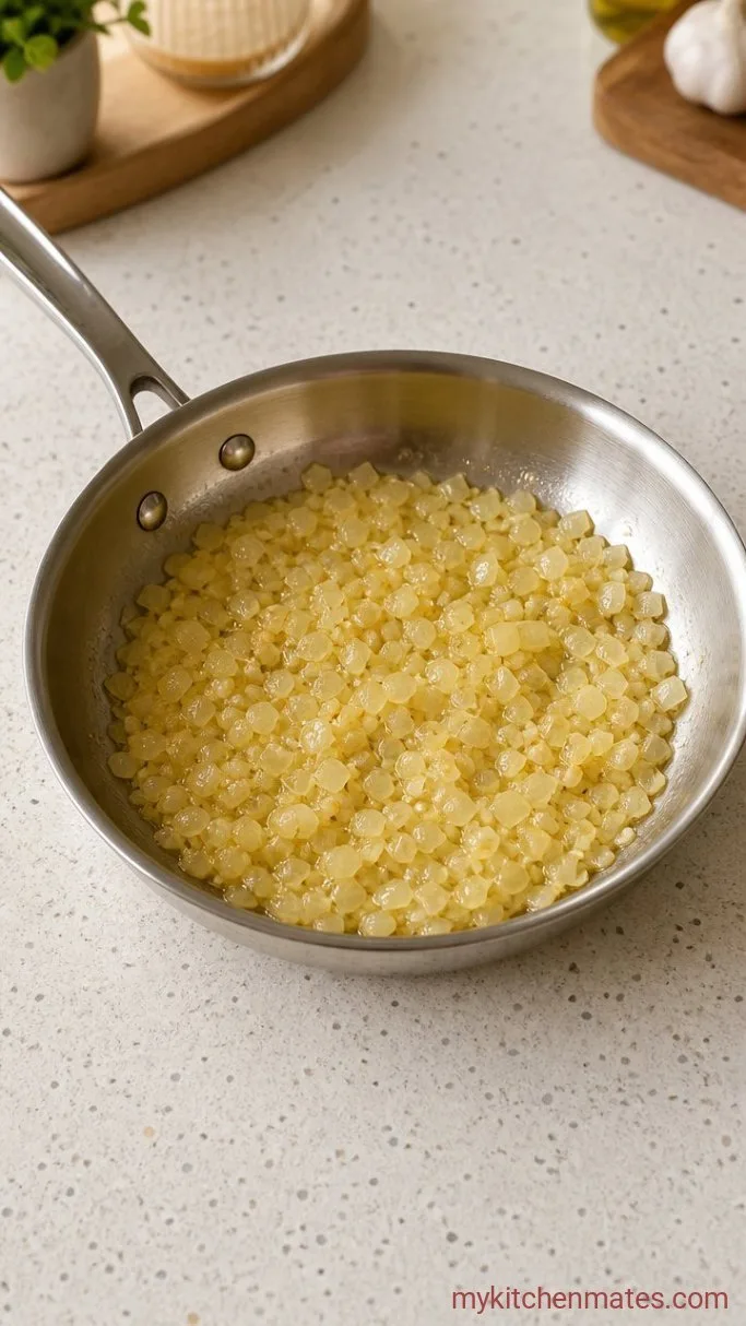 Creamy Broccoli Rice Casserole with Crispy Topping Step 2: Sauté the Aromatics