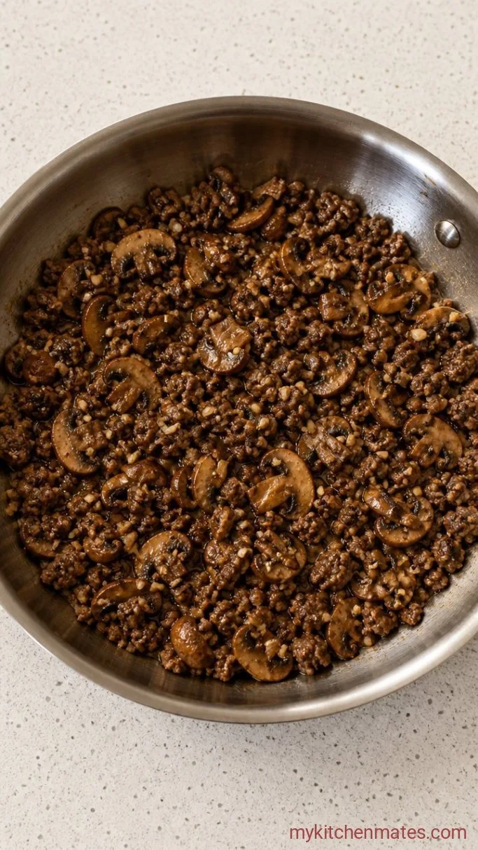 Creamy One-Pan Ground Beef Stroganoff Step 2: Sauté the Mushrooms and Garlic