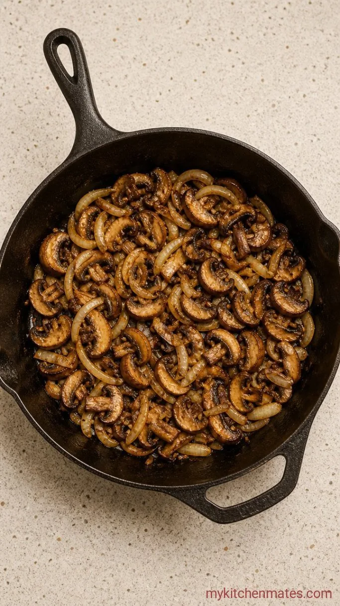 Quick 5-Ingredient Beef Stroganoff Step 2: Sauté the Mushrooms and Onion