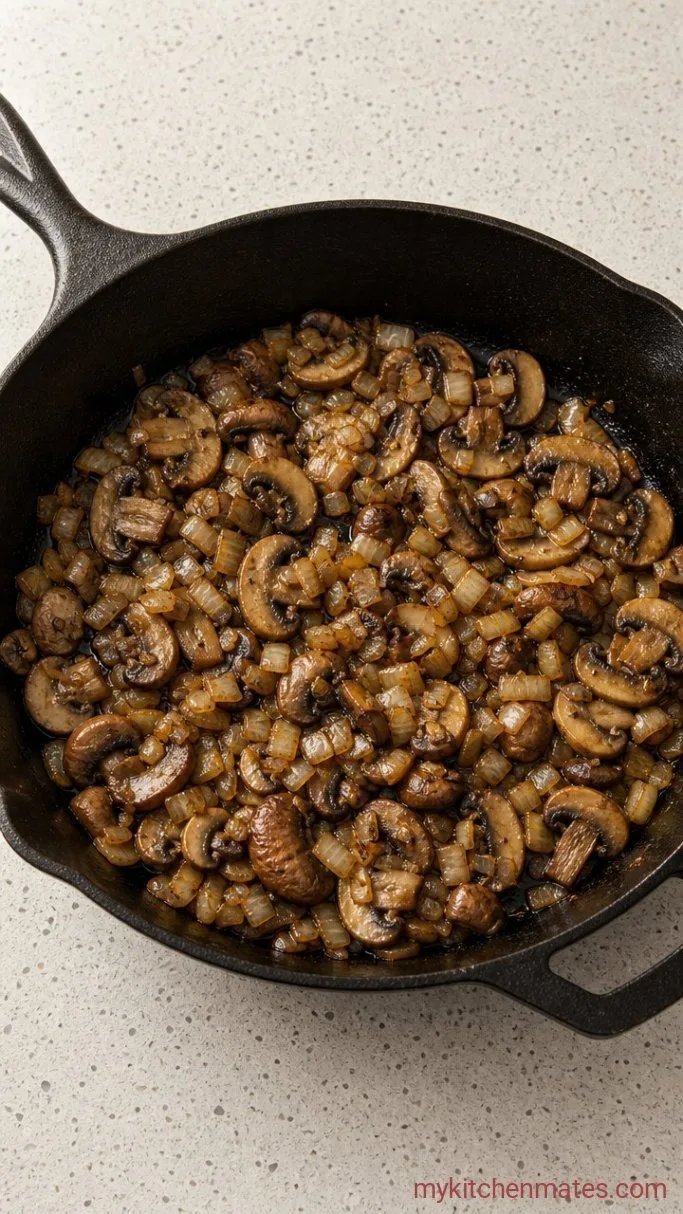 One-Pan Creamy Dairy Free Beef Stroganoff Step 2: Sauté the Mushrooms and Onion