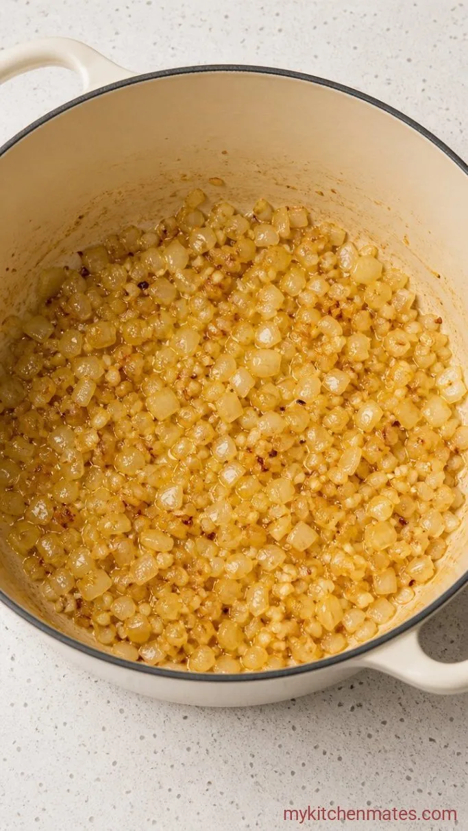Slow-Simmered Classic Spaghetti Sauce Step 2: Sauté the Onion and Garlic
