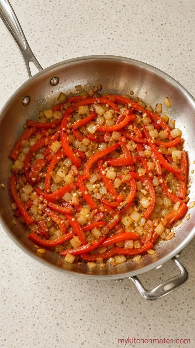30-Minute Creamy Cajun Chicken Pasta Step 2: Sauté the Peppers and Onion