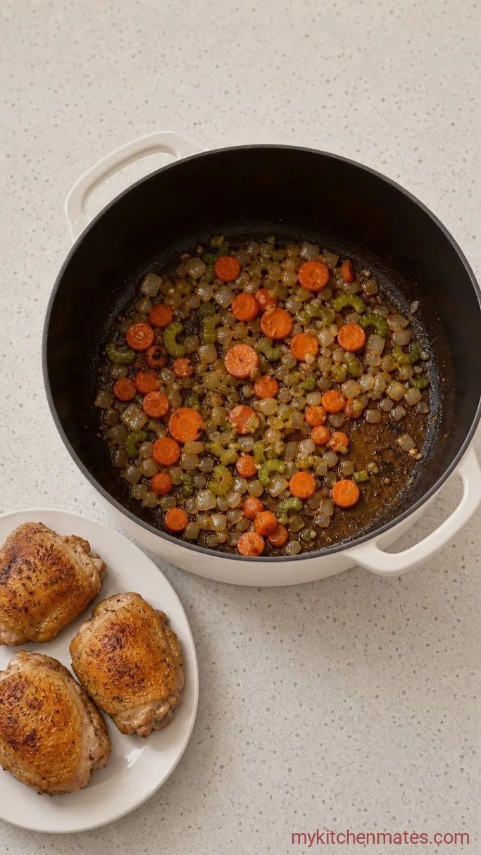 One-Pot Chicken Barley Soup Step 2: Sauté the Vegetables