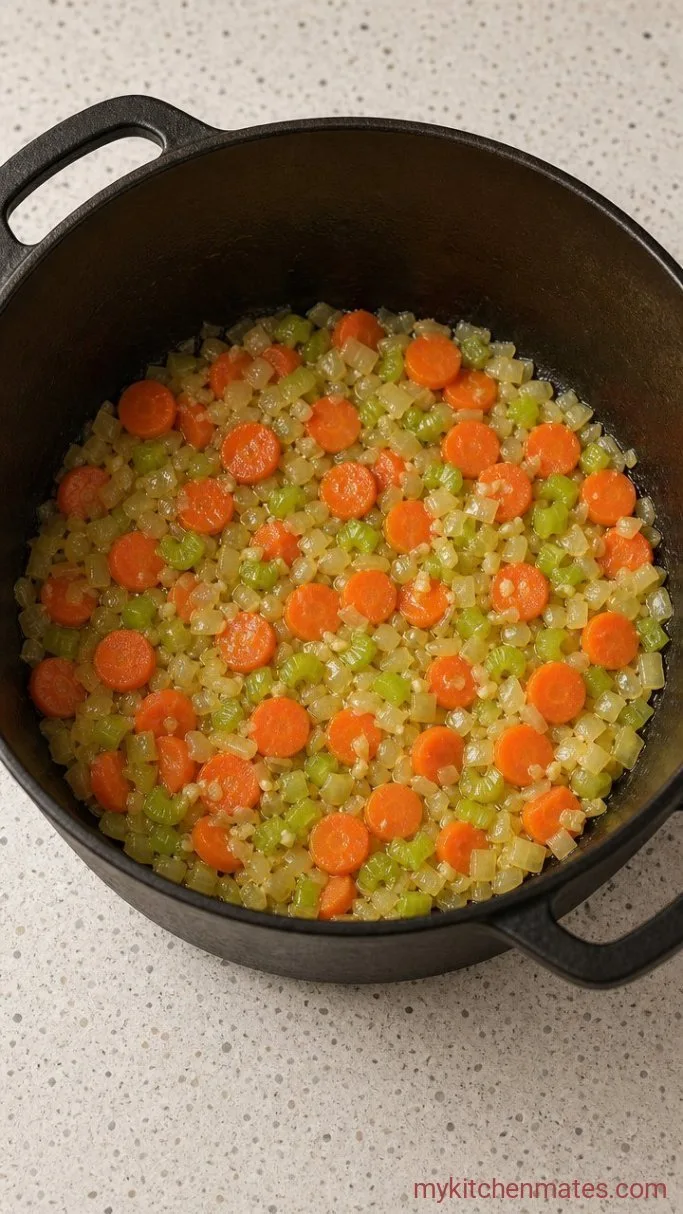 One-Pot Creamy Amish Chicken and Noodles Step 2: Sauté the Vegetables