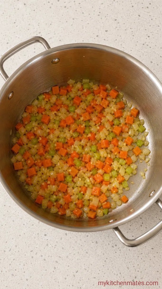 Classic Navy Bean Soup with Smoked Ham Step 2: Sauté the Vegetables