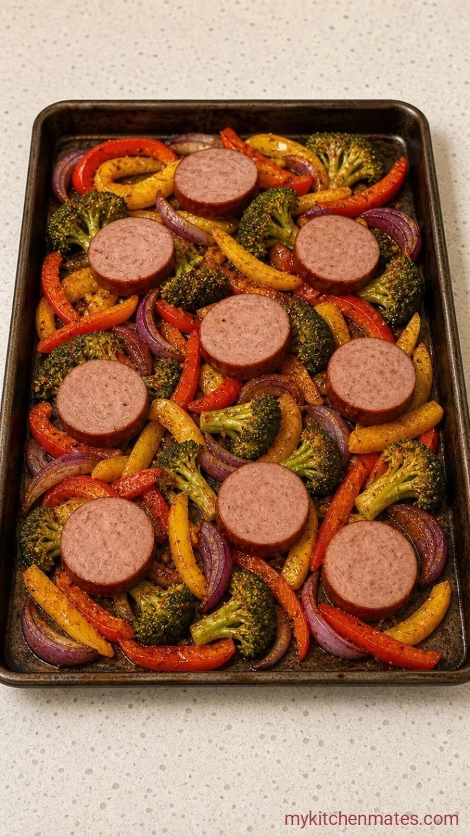 30-Minute Turkey Sausage Sheet Pan Dinner Step 2: Scatter the Sausage